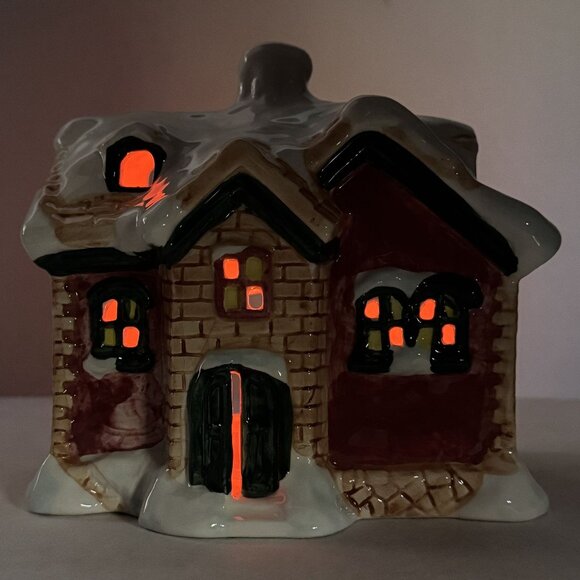World Bazaars Ceramic Holiday House Votive Candle Holder Christmas Village w/Box - Picture 3 of 15